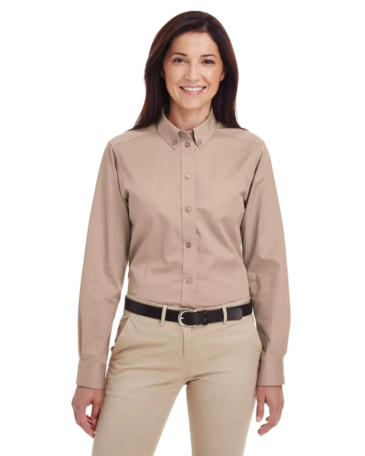 Harriton M581W Ladies' Foundation 100% Cotton Long-Sleeve Twill Shirt with Teflon™ SKU: M581W